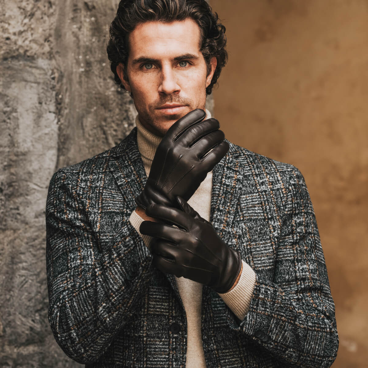Bruine Leren Handschoenen Heren Touchscreen - 100% Cashmere - Gemaakt in Italië – Luxe Leren Handschoenen – Handgemaakt in Italië – Fratelli Orsini® - 4