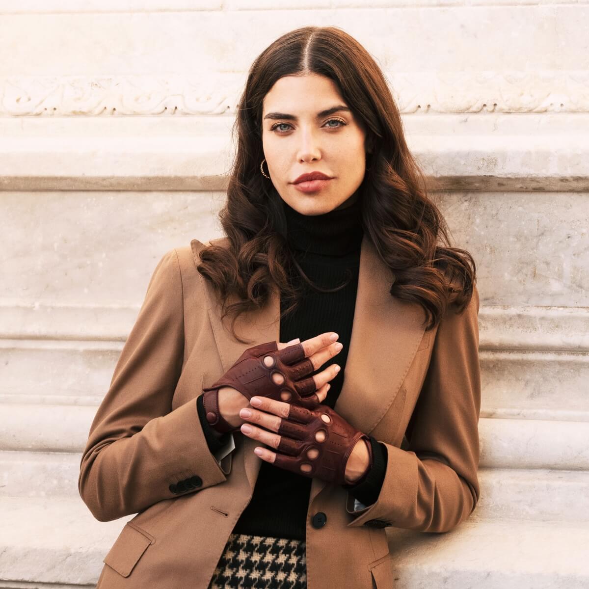 Autohandschoenen Dames Cordovan - Vingerloos - Handgemaakt in Italië – Luxe Leren Handschoenen – Handgemaakt in Italië – Fratelli Orsini® - 2