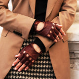 Autohandschoenen Dames Cordovan - Vingerloos - Handgemaakt in Italië – Luxe Leren Handschoenen – Handgemaakt in Italië – Fratelli Orsini® - 3