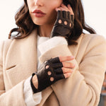 Vingerloze Autohandschoenen Dames Donkerbruin - Gemaakt in Italië – Luxe Leren Handschoenen – Handgemaakt in Italië – Fratelli Orsini® - 5
